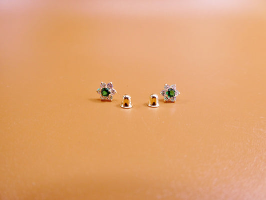 10k real solid yellow gold screw back children birth stone earrings round shape