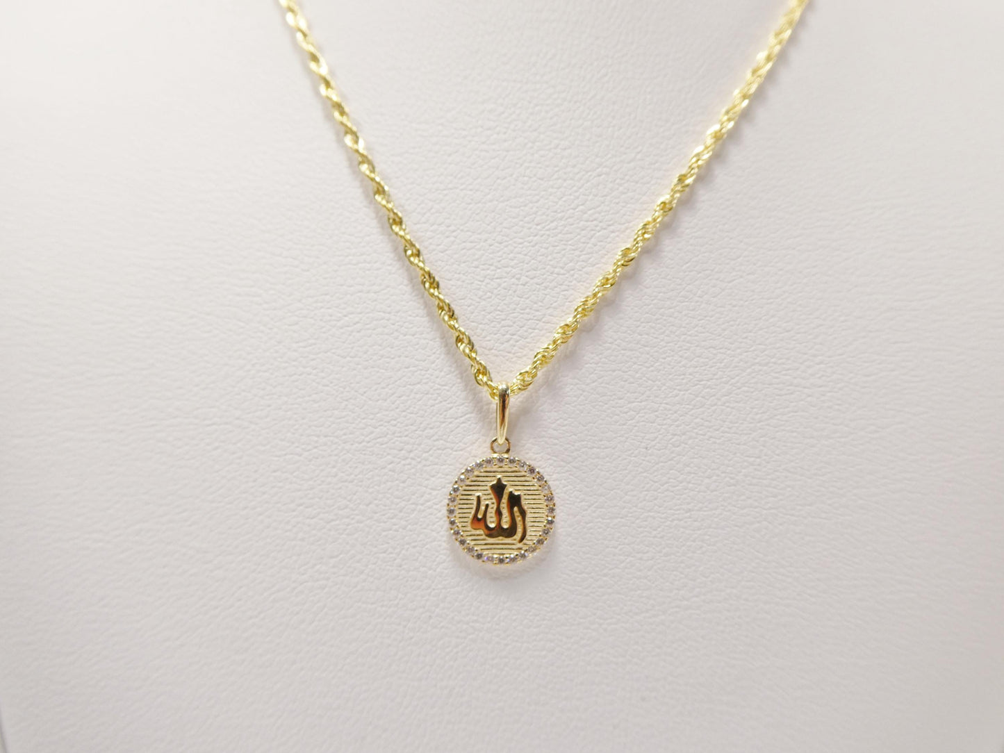 14k real solid yellow gold muslim pendent and rope necklace