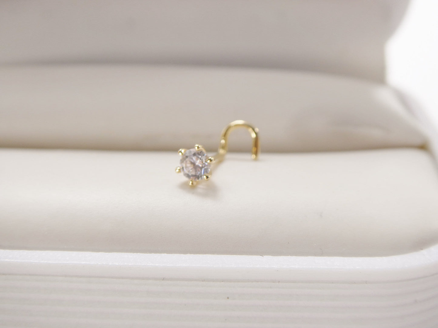 14k real solid yellow gold 3mm stone twist nose ring