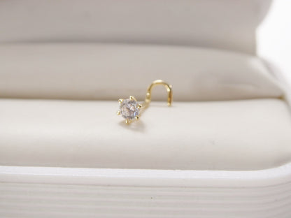 14k Real Solid Yellow Gold 3mm Stone Twist Nose Ring