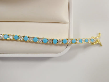 3mm 7 Inch Turquois Tennis Bracelet Real 925 Sterling Silver
