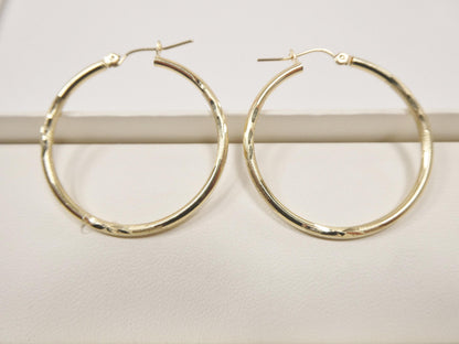 10k Real Solid Yellow Gold Diamond Cut Hoop Earrings