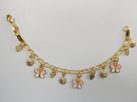 5.5 inch 14k gold filled CURB style butterfly pendent dropping baby bracelet