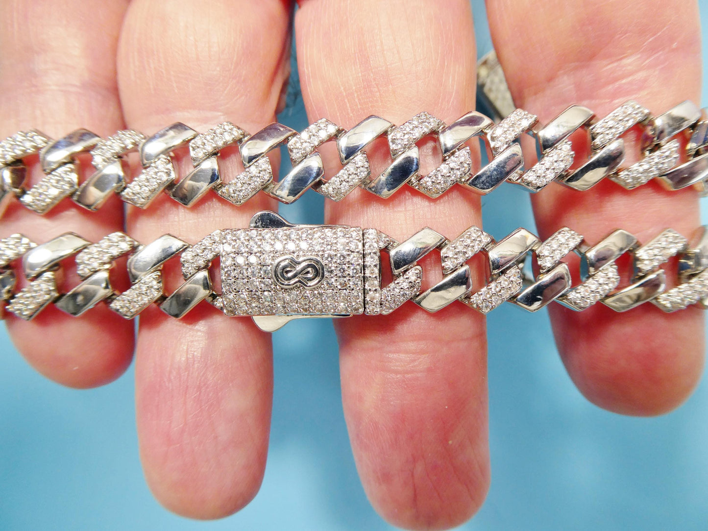 Monaco Cuban necklace brass rhodium plated 14k white gold filled 9mm