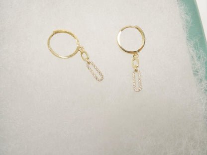 Real 10k Solid Yellow Gold Paperclip Dropping Earrings