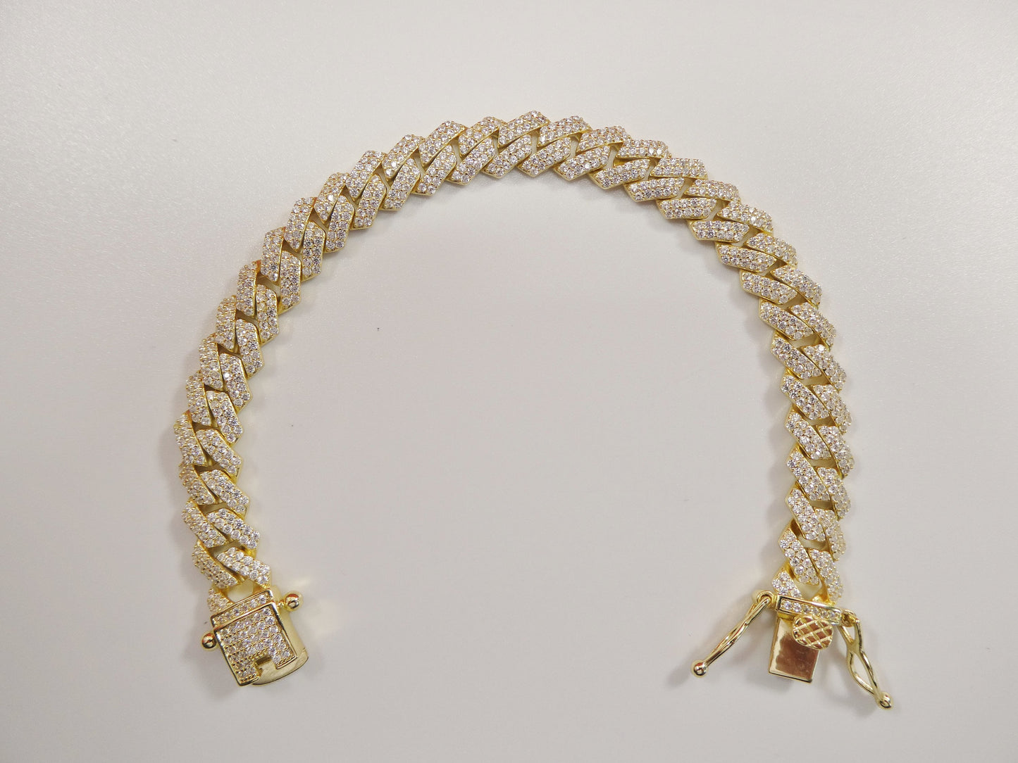MEN LADIES 14k yellow gold color Monaco bracelet over real solid 925 sterling silver