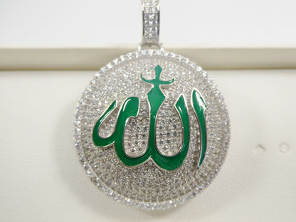 Real Sterling Silver Allah Muslim Pendent Full Ice Stone Charm