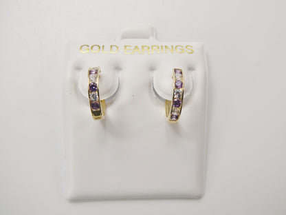 Real 10k Solid Yellow Gold 13mm Prong Setting Huggie Hoop Earrings