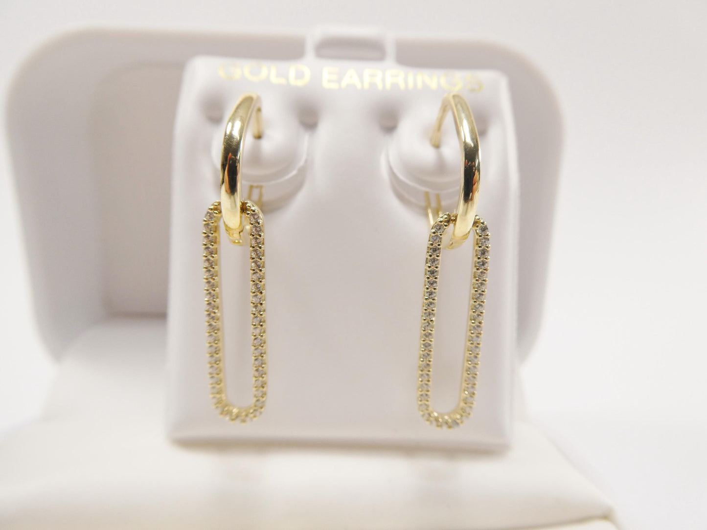 real 10k solid yellow gold long hanging paperclip earrings