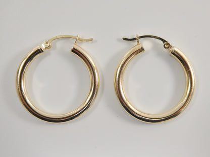 Real 10k Solid Yellow Gold Plain High Polish 25mm Hoop Huggie Earrings