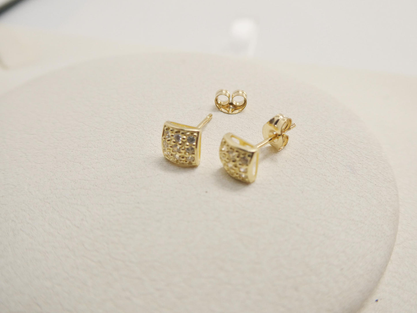 real 10k solid yellow gold puff square push post stud earrings
