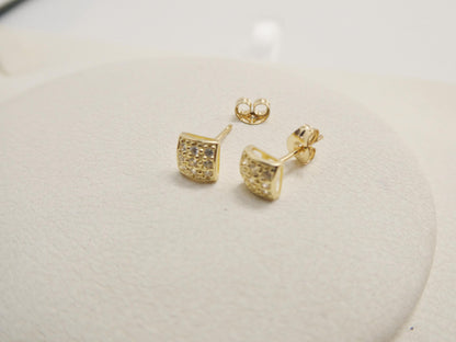Real 10k Solid Yellow Gold Puff Square Push Post Stud Earrings