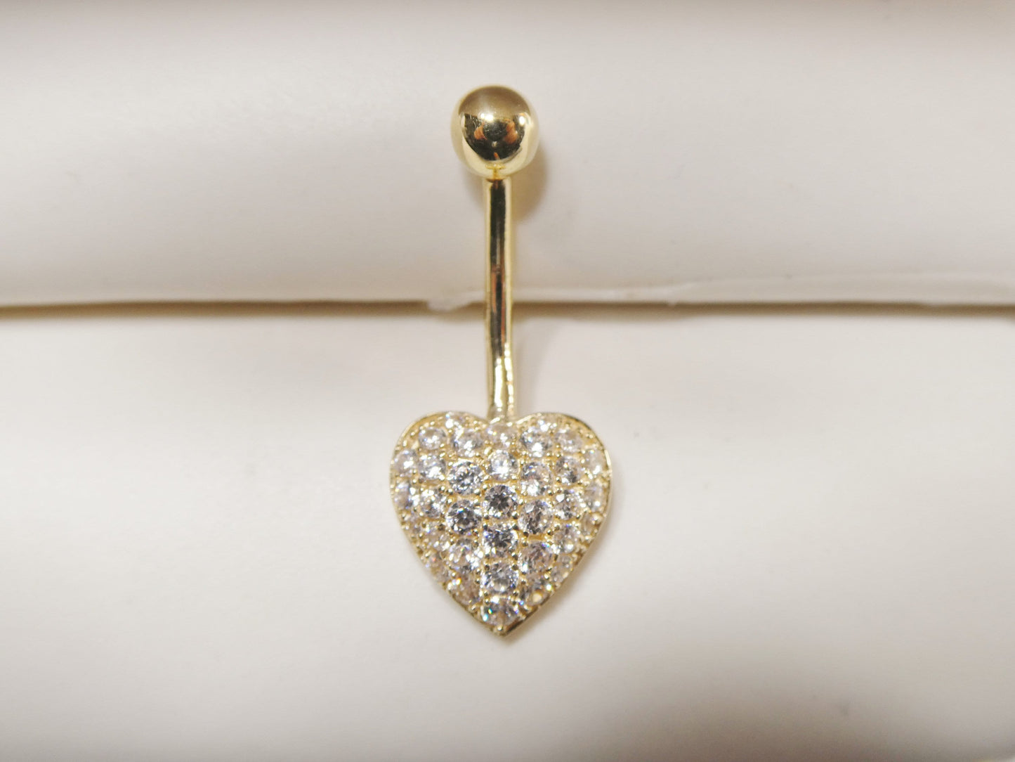 14k real solid yellow gold heart belly button ring piercing