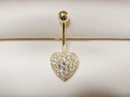 14k Real Solid Yellow Gold Heart Belly Button Ring Piercing