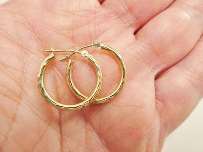 10k Real Solid Yellow Gold 2mm Tube Diamond Cut Hoop Earrings