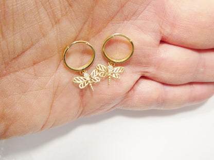 Real 10k Solid Yellow Gold Butterfly Hoop Huggie Earrings
