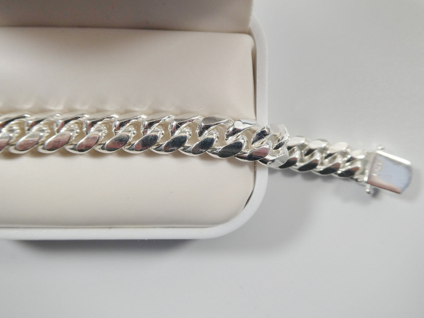9mm real Miami link solid 925 sterling silver men bracelet safety box lock