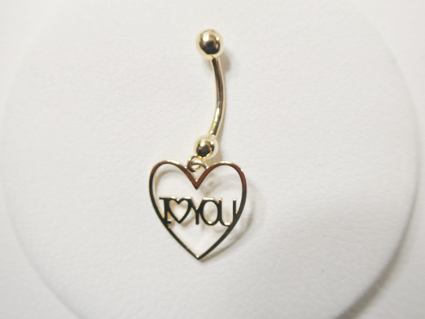 14k real solid yellow gold heart i love you  belly button ring piercing