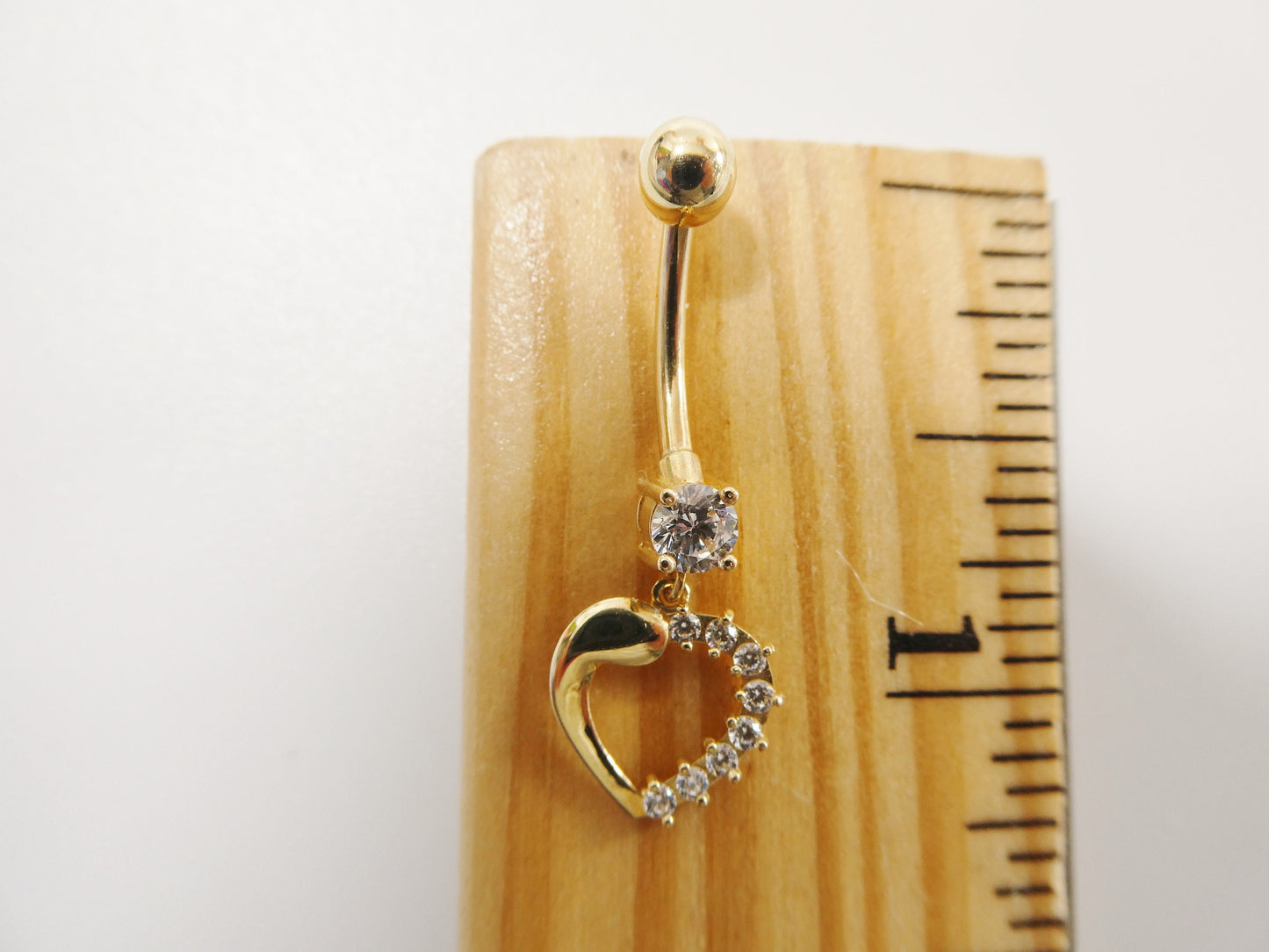 14k real solid yellow gold heart dangling belly button ring piercing
