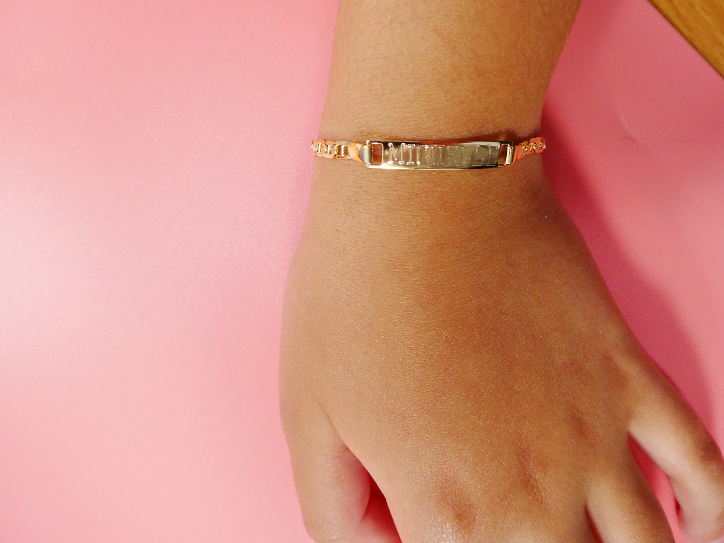 14K real solid yellow gold 6 inch Figaro style baby ID bracelet