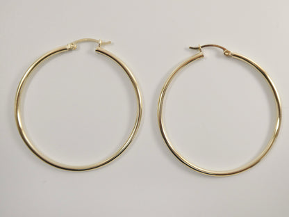 Real 10k Solid Yellow Gold Plain High Polish 45mm Hoop Earring