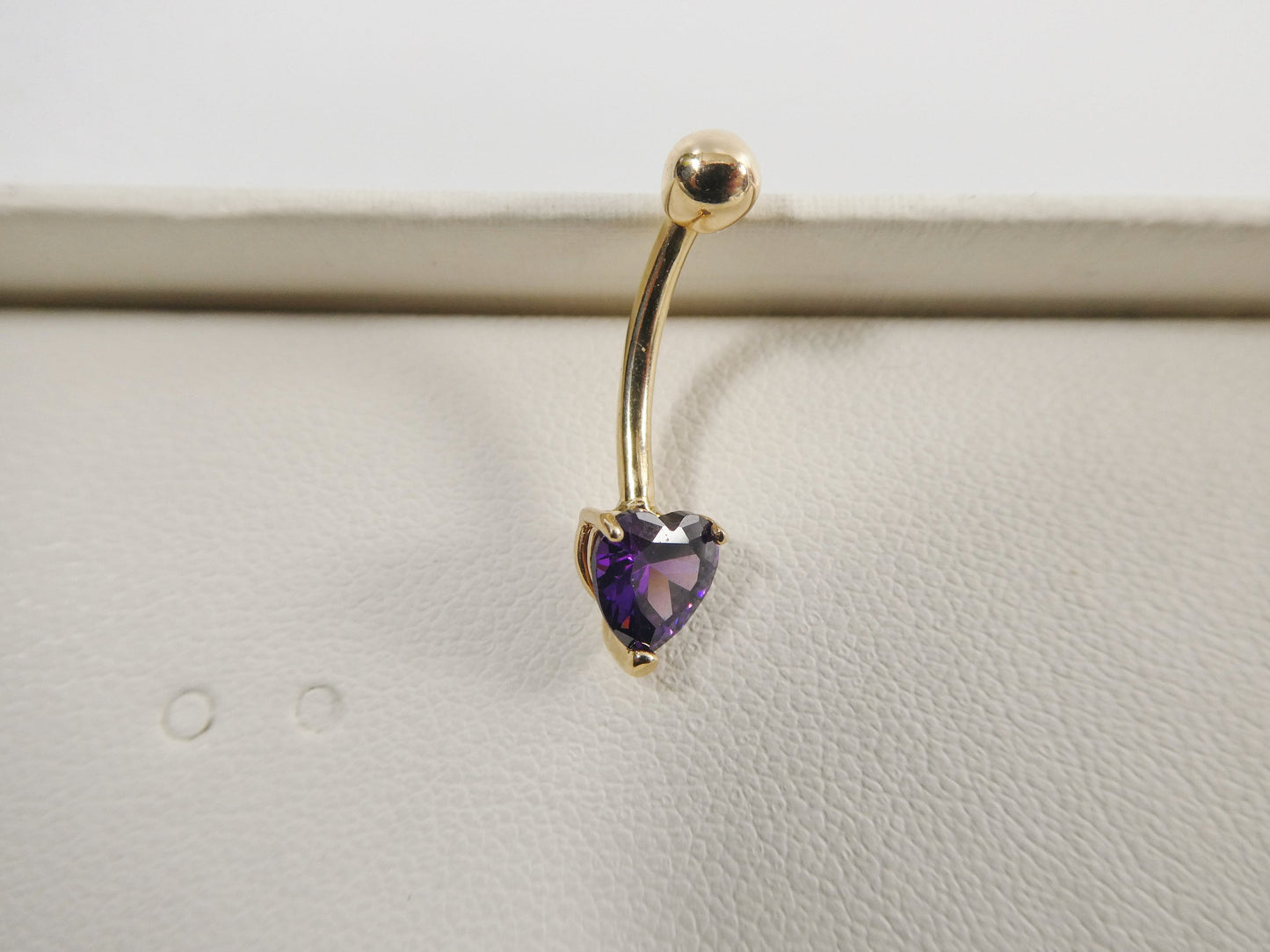 14k real solid yellow gold 6mm heart amethyst stone belly button ring piercing