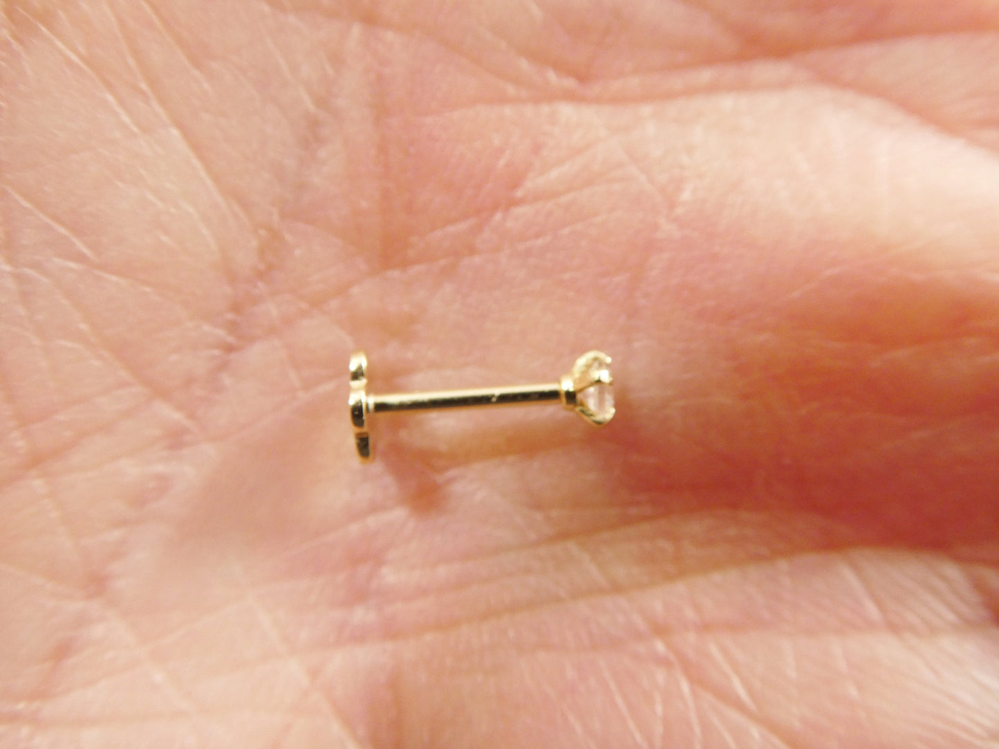 2MM 14k real solid yellow gold cartilage flat screw back piercing