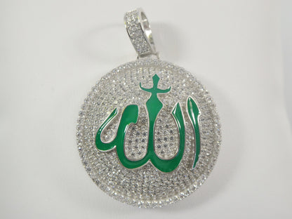 Real Sterling Silver Allah Muslim Pendent Full Ice Stone Charm