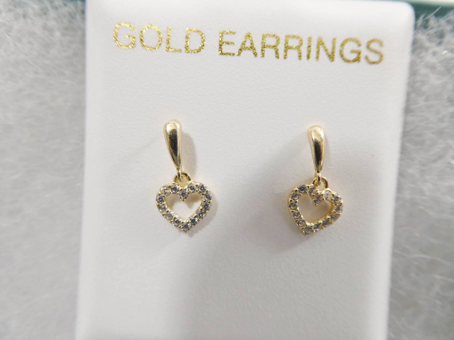 real 10k solid yellow gold push post heart dropping stud earrings