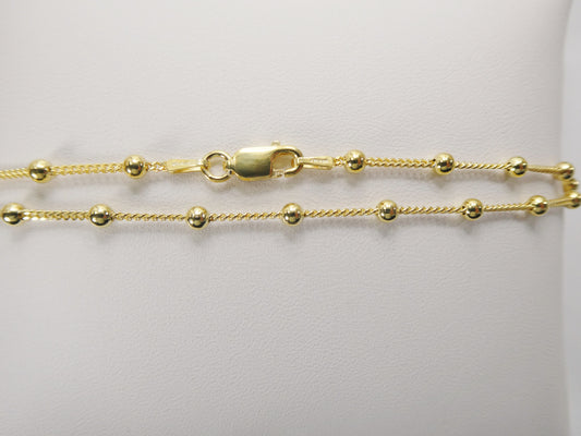 Real 925 sterling silver link ball 10 inch anklet 14k yellow gold finish