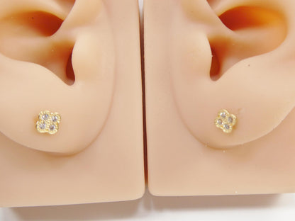 Real 10k Solid Yellow Gold Small Flower Push Post Stud Earrings