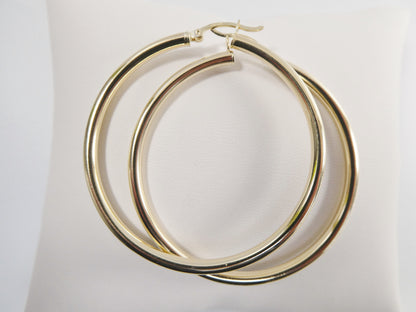Real 10k Solid Yellow Gold Plain High Polish 50mm Hoop Huggie Earrings