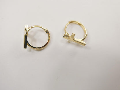 Real 10k Solid Yellow Gold Cross Hoop Huggie Earrings