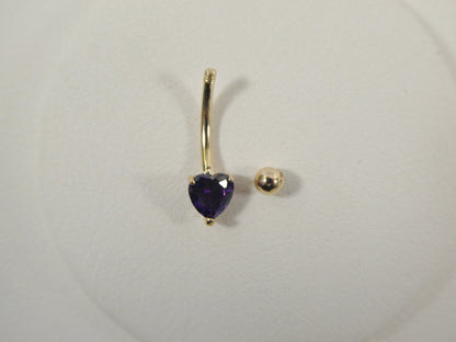 14k Real Solid Yellow Gold Heart Color Belly Ring