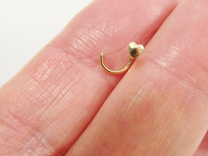 14k Real Solid Yellow Gold Twist Plain Heart Stud Nose Ring