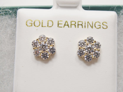 Real 10k Solid Yellow Gold 8mm Flower Push Post Stud Earrings