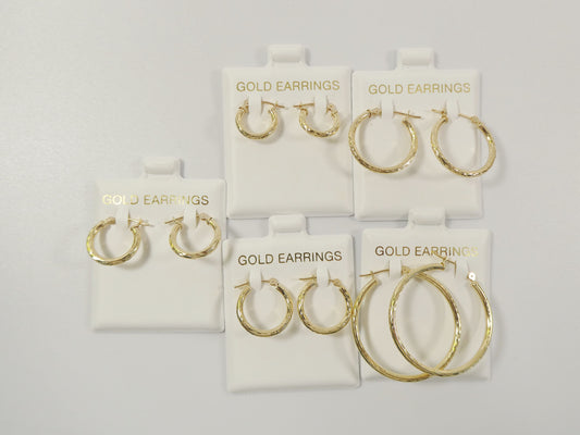 10k real solid yellow gold 2mm tube diamond cut hoop earrings