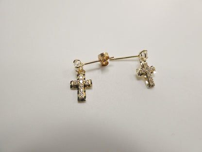 Real 10k Solid Yellow Gold Cross Dropping Push Post Earrings