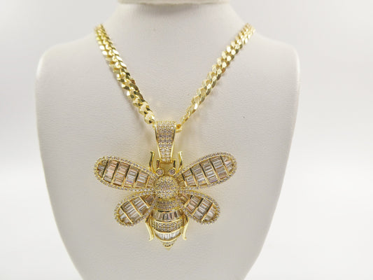 real 925 sterling silver honey bee chain and pendent 14k yellow gold finish