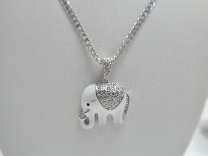 Real 925 Sterling Silver Enamel Elephant Pendent and 18 Inch Chain