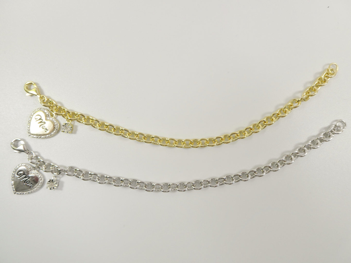 real 7 inch 925 sterling silver cable mom heart bracelet