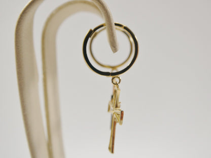 10k Real Solid Yellow Gold Plain Hoop Huggie Cross Dropping