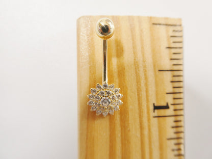 14k Real Solid Yellow Gold Flower Shaped Belly Button Ring Piercing
