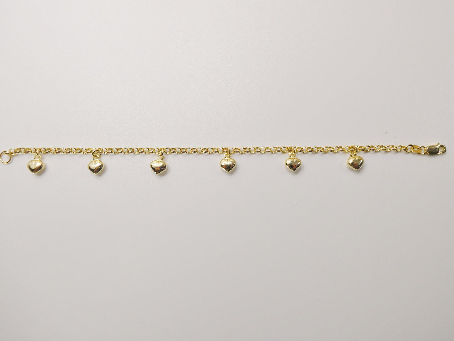 real 10k solid yellow gold 5.5/ 6.5 inch children/women heart dangling cable bracelet