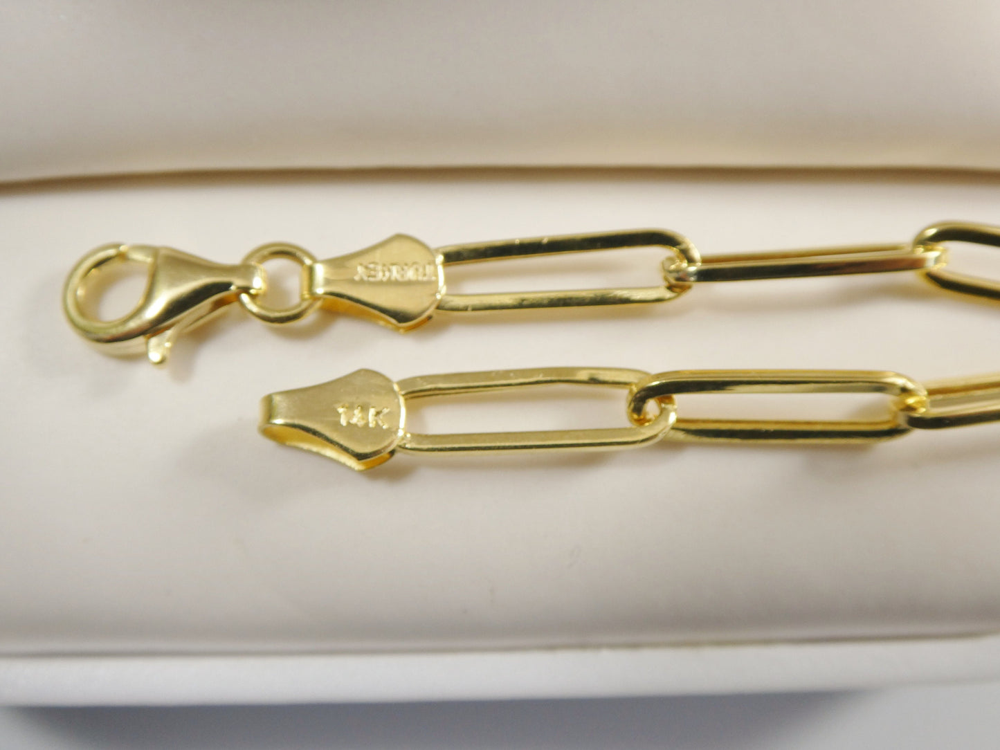 real 14k solid yellow gold paperclip 7.25 inch bracelet