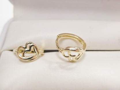 Real 10k Solid Yellow Gold Designer Double Heart  Hoop Huggie Earrings