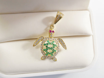 14k Real Solid Yellow Gold Turtle Charm Pendant