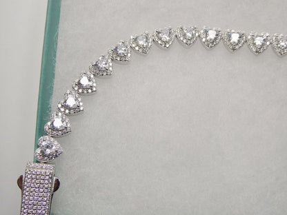 Real  925 Sterling Silver Heart Stone Set Necklace and Bracelet