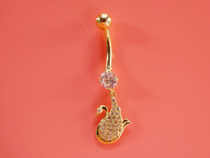 14k Real Solid Yellow Gold Dangling Duck Belly Button Ring Piercing