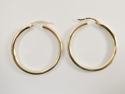 Real 10k Solid Yellow Gold Plain High Polish 35 mm Hoop Huggie Earrings